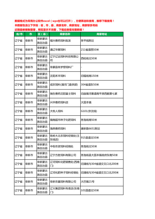 2020新版辽宁省阜新市阜新蒙古族自治县饲料工商企业公司商家名录名单黄页联系电话号码地址大全78家