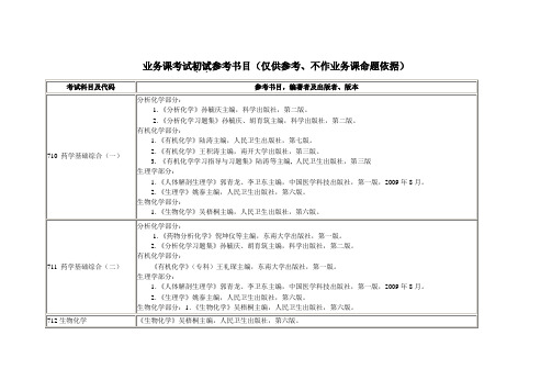 中国药科大学研究生考试业务课考试初试参考书目