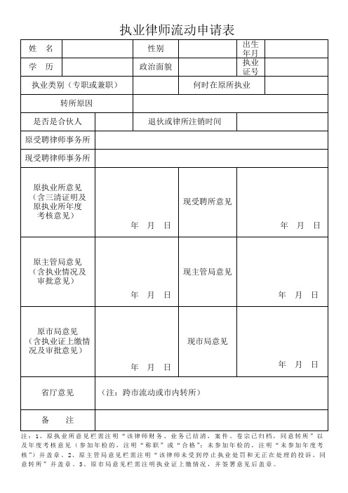 执业律师流动申请表