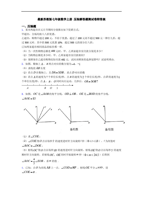 最新苏教版七年级数学上册 压轴解答题测试卷附答案