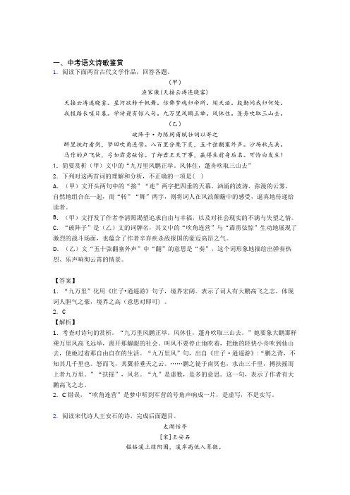 备战中考语文 诗歌鉴赏 培优练习(含答案)含答案