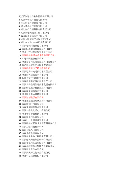 武汉高新技术企业名单