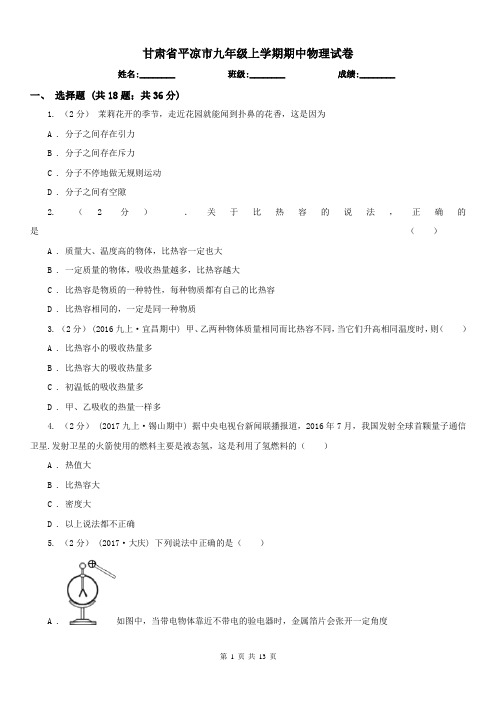 甘肃省平凉市九年级上学期期中物理试卷