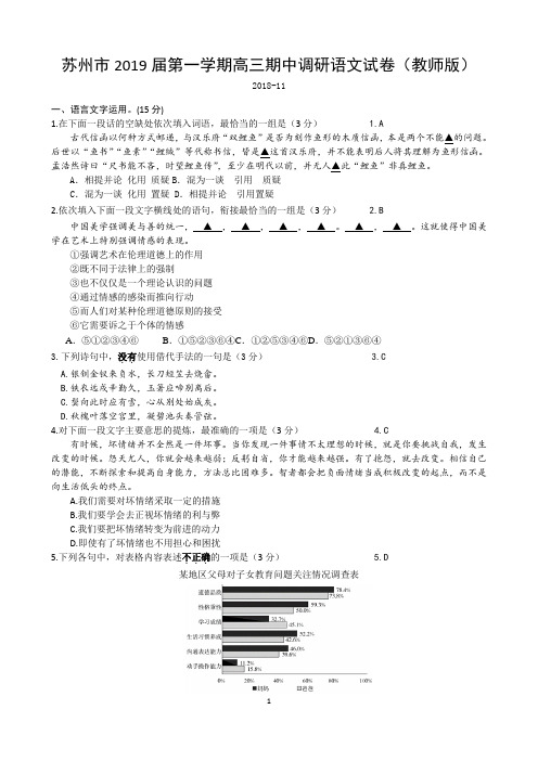 最新：苏州市2019届第一学期高三期中调研试卷(教师版+附加卷)