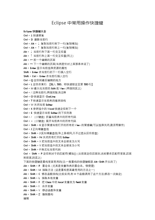 Java-Eclipse中常用操作快捷键
