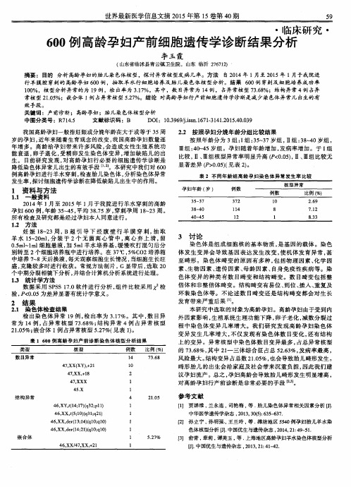 600例高龄孕妇产前细胞遗传学诊断结果分析