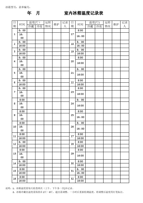 实验室冰箱温度记录表