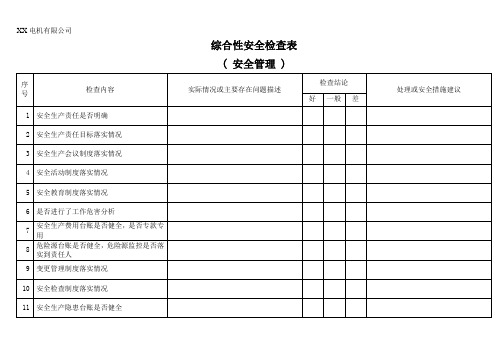 综合性安全检查表(安全管理)