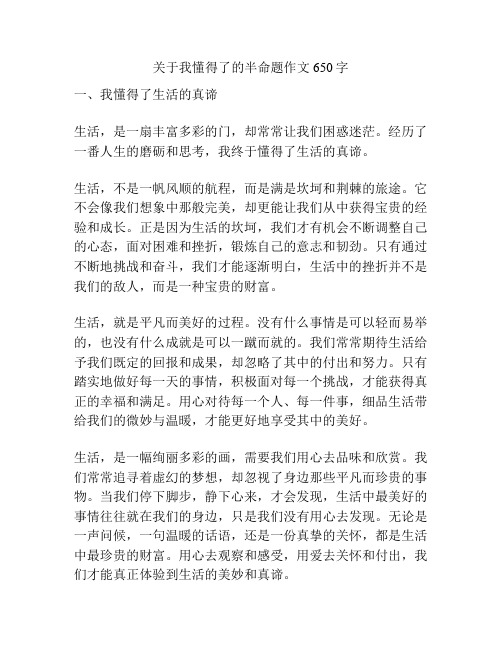 关于我懂得了的半命题作文650字