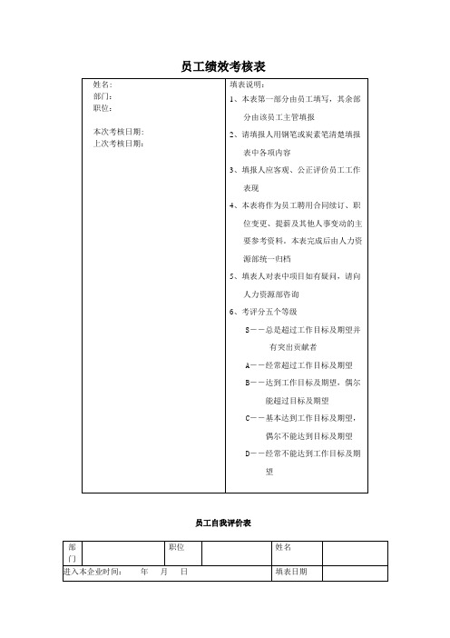 员工绩效考核表(范本)