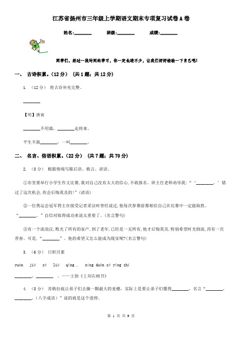 江苏省扬州市三年级上学期语文期末专项复习试卷A卷