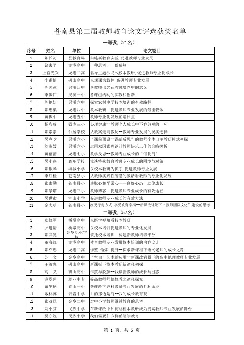 苍南县第二届 教师 教育论文评选获奖名单