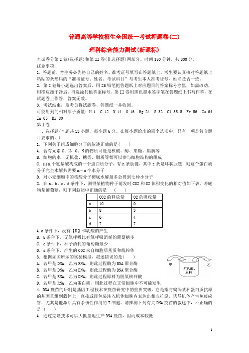 2014年普通高等学校招生全国统一考试高考理综押题卷试题二(含解析)解析