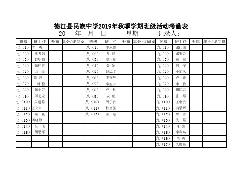 2019年秋班级活动考勤表