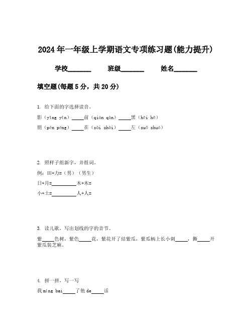 2024年一年级上学期语文专项练习题(能力提升)