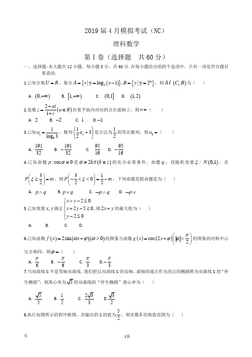 河北省邯郸市大名县2019届高三模拟考试数学试题(理)含答案