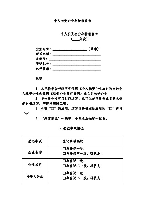 个人独资企业年检报告书