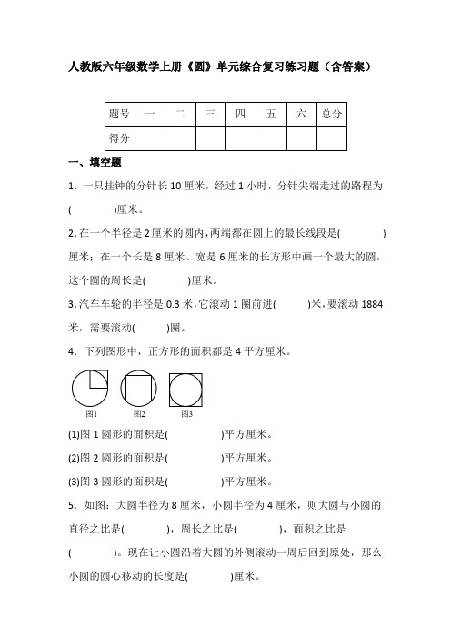 人教版六年级数学上册《圆》单元综合复习练习题(含答案)