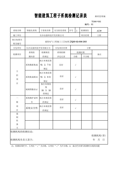 智能建筑工程子系统检测记录表