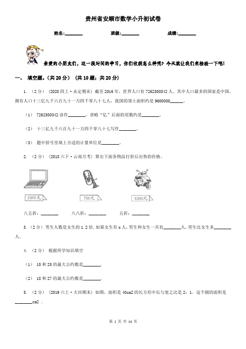 贵州省安顺市数学小升初试卷