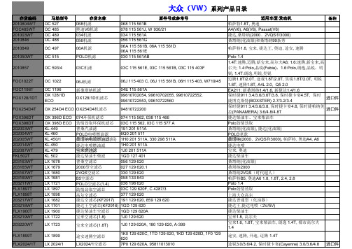 马勒滤清器产品表对照表