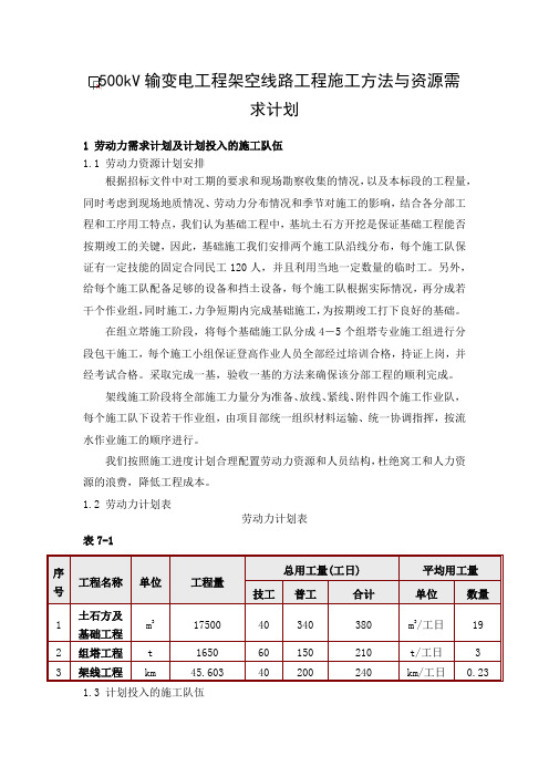 500kV输变电工程架空线路工程施工方法与资源需求计划