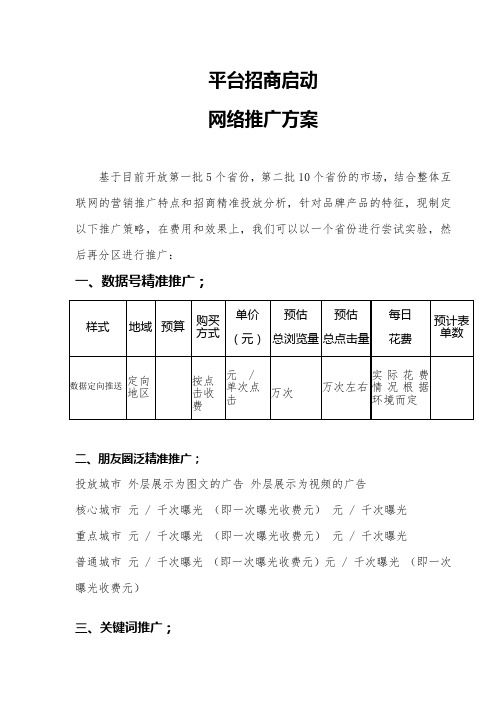 平台招商网络推广方案