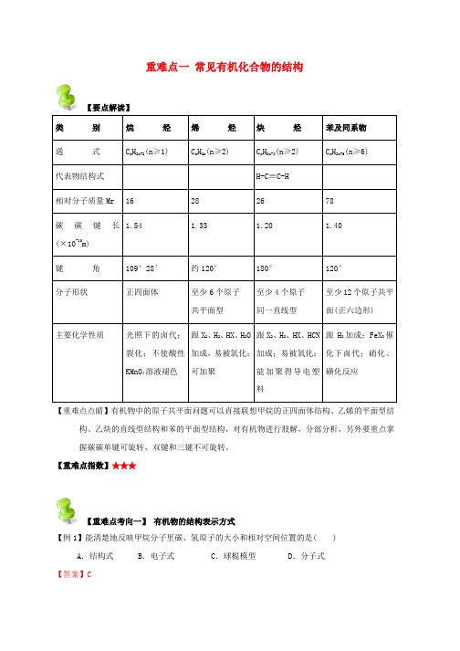 新人教版高中化学第一章认识有机化合物重难点一常见有机化合物的结构含解析选修5