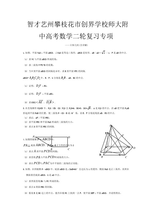 高考数学二轮复习专项—立体几何含详解试题