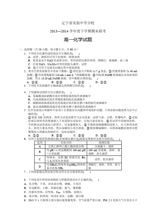 辽宁省实验中学分校1314学年度高一下学期期末——化学化学