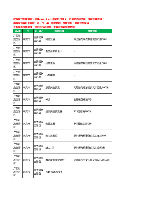 2020新版广西壮族自治区来宾市金秀瑶族自治县美容美发工商企业公司商家名录名单联系电话号码地址大全45家