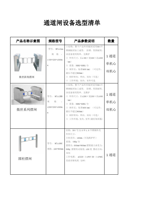 通道闸产品选型以及参数