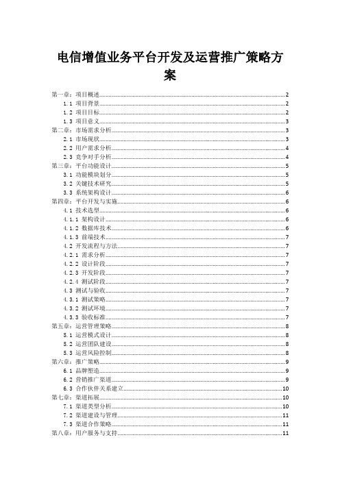 电信增值业务平台开发及运营推广策略方案