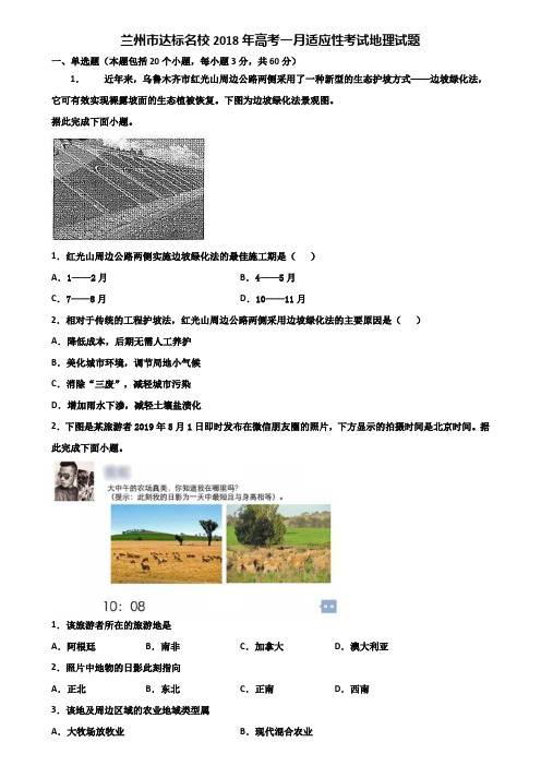 兰州市达标名校2018年高考一月适应性考试地理试题含解析