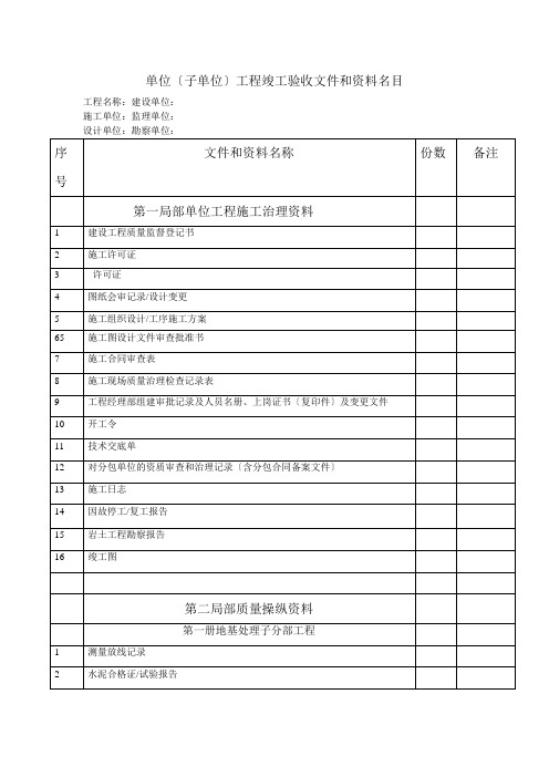 竣工资料整理目录