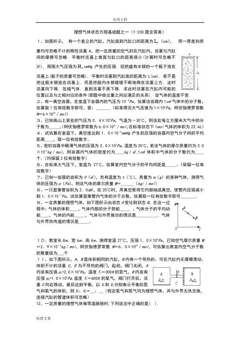 理想气体状态方程基础题之一(1-230题含问题详解)