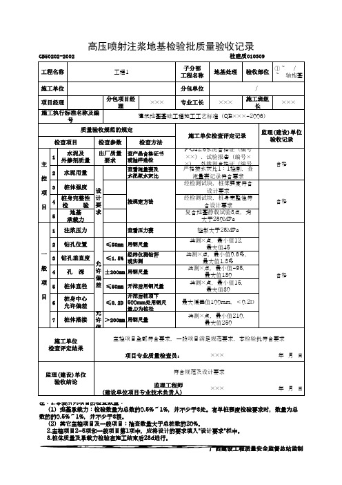 高压喷射注浆地基检验批质量验收记录(最新版)