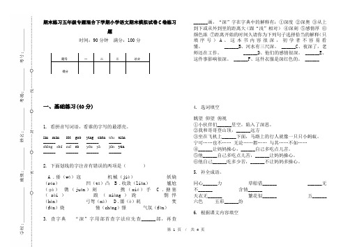 期末练习五年级专题混合下学期小学语文期末模拟试卷C卷练习题