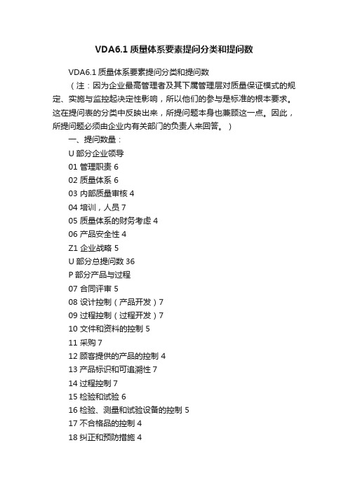 VDA6.1质量体系要素提问分类和提问数