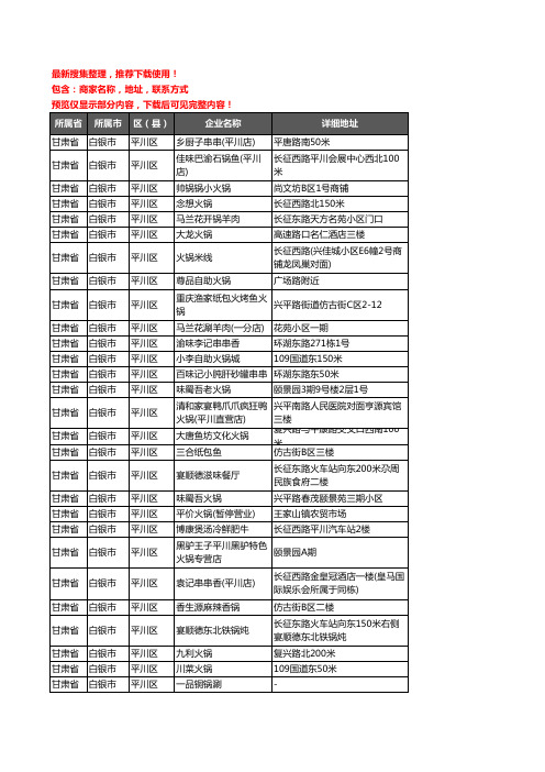 新版甘肃省白银市平川区火锅店企业公司商家户名录单联系方式地址大全47家