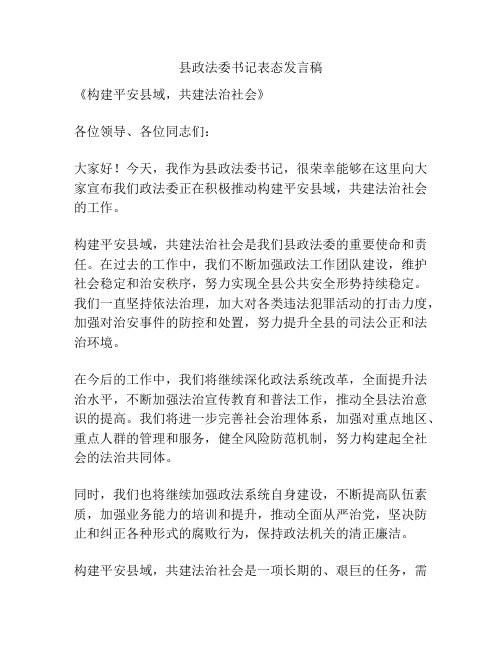 县政法委书记表态发言稿