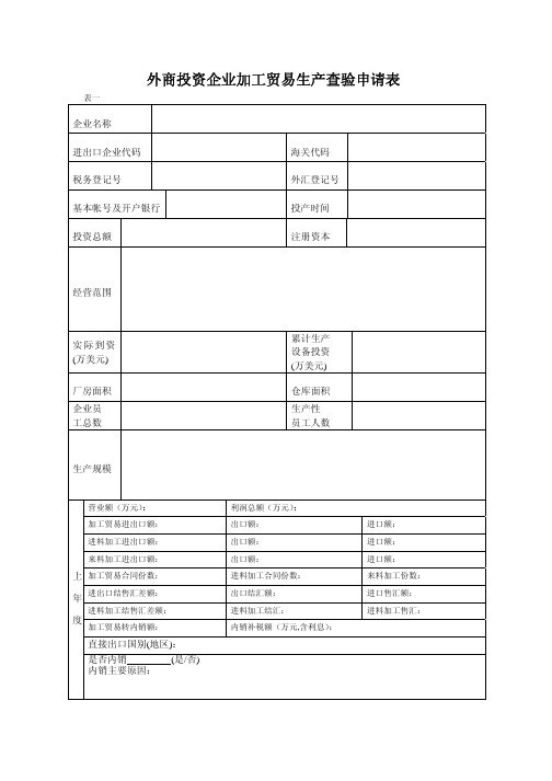 外商投资企业加工贸易生产查验申请表.