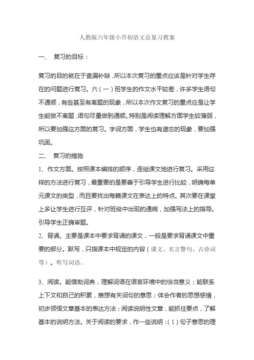 人教版六年级小升初语文总复习教案