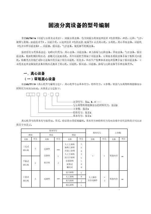 常见固液分离设备的型号编制