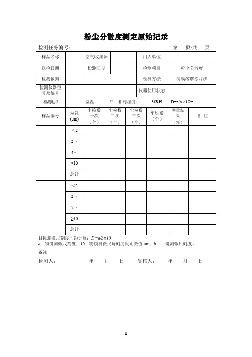 粉尘分散度测定原始记录