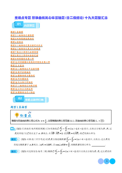 重难点专题 圆锥曲线离心率压轴题(含二级结论)十九大题型汇总(学生版)