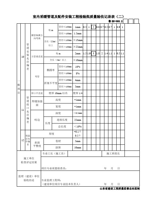 建筑给排水及采暖工程施工质量验收资料表格053室内采暖管道及配件安装工程检验批质量验收记录表(二)