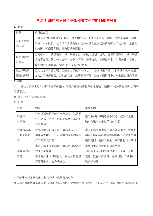 高中地理 最拿分考点系列 考点7 珠三角工业化和城市化中的问题与对策 新人教版必修3