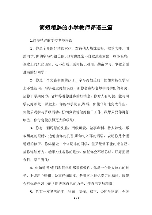 简短精辟的小学教师评语三篇