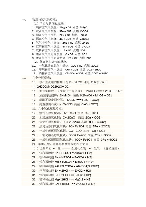 初中化学方程式及主要沉淀